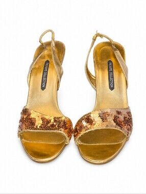 🥿👠Rare Estee Lauder's Private Collection Gold Sequin Slingback Heels  Size 8.5